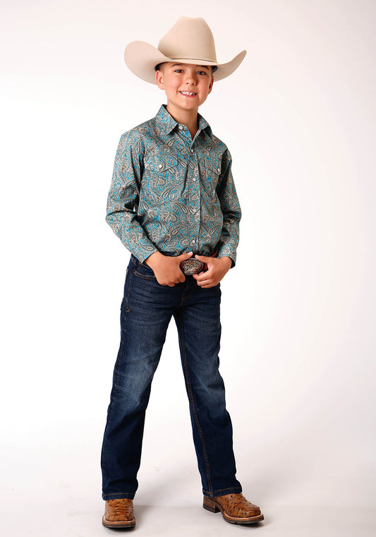 Roper Boys Long Sleeve Snap Saddle Paisley Western Shirt - Flyclothing LLC