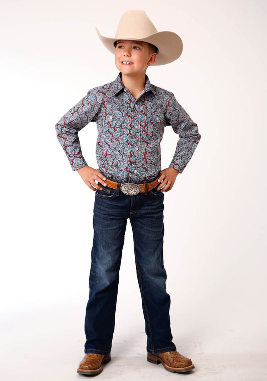 Roper Boys Long Sleeve Snap Liberty Paisley Western Shirt - Flyclothing LLC