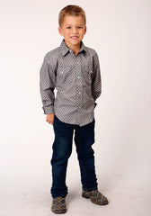 Roper Boys Long Sleeve Snap Stretch Poplin Diamond Grey Western Shirt - Flyclothing LLC