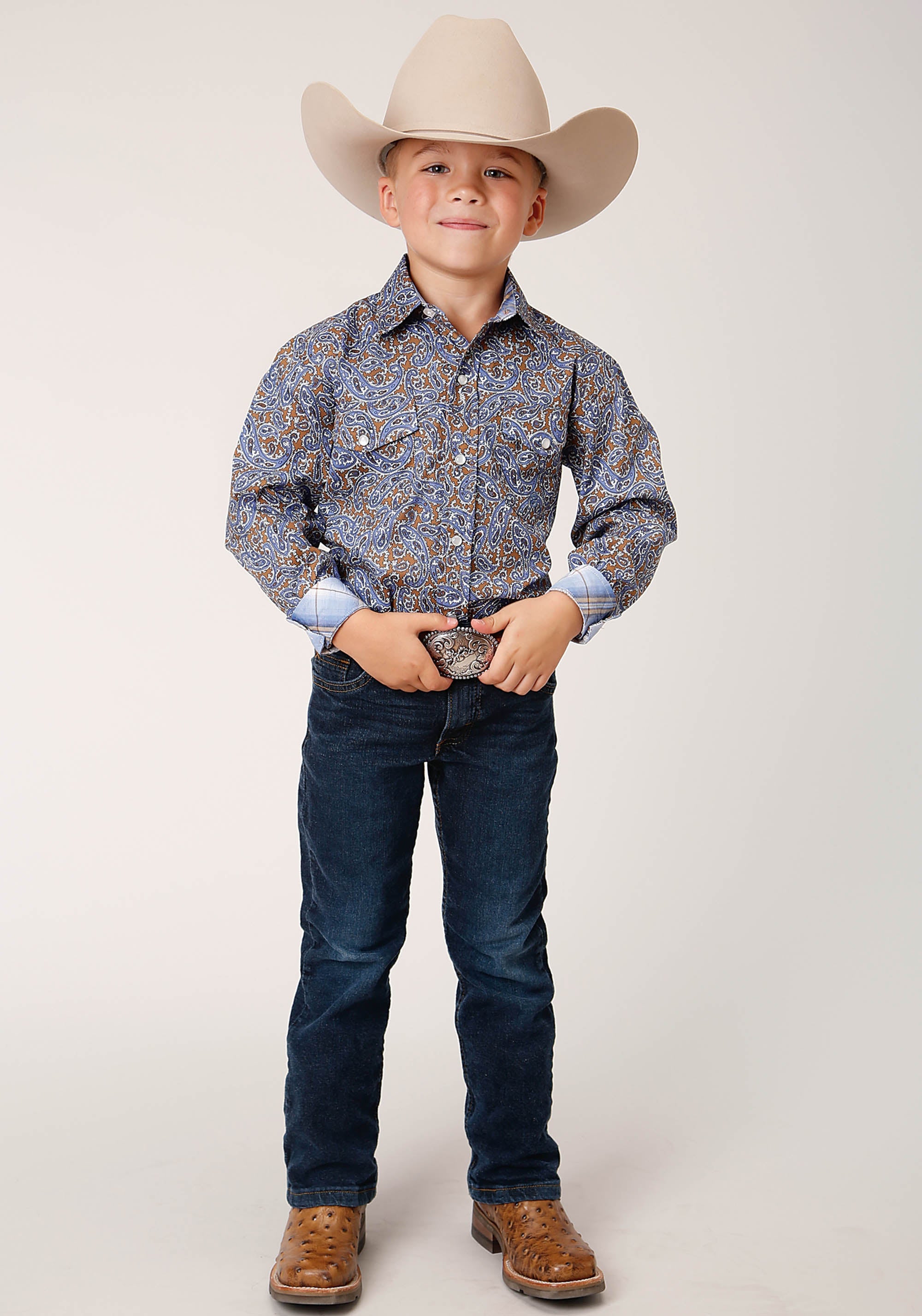 Roper Boys Long Sleeve Snap Valley Paisley Western Shirt - Flyclothing LLC