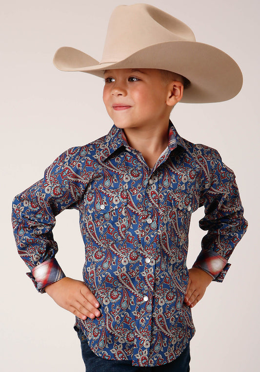 Roper Boys Long Sleeve Snap Independence Foulard Western Shirt