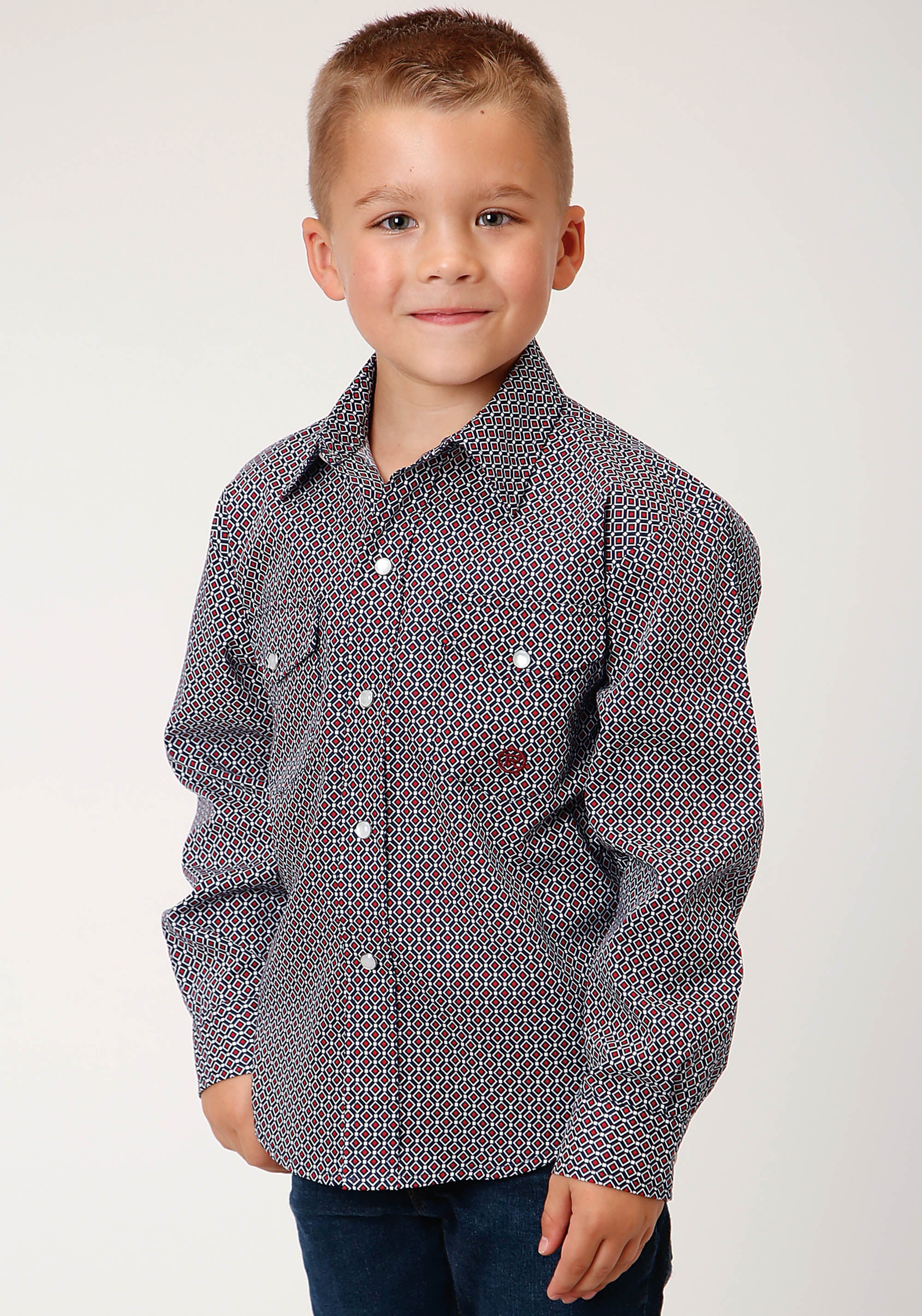 Roper Boys Long Sleeve Snap Classic Geo Western Shirt