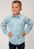 Roper Boys Long Sleeve Snap Turquoise Medallion Western Shirt