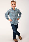 Roper Boys Long Sleeve Snap Peacock Paisley Western Shirt - Flyclothing LLC