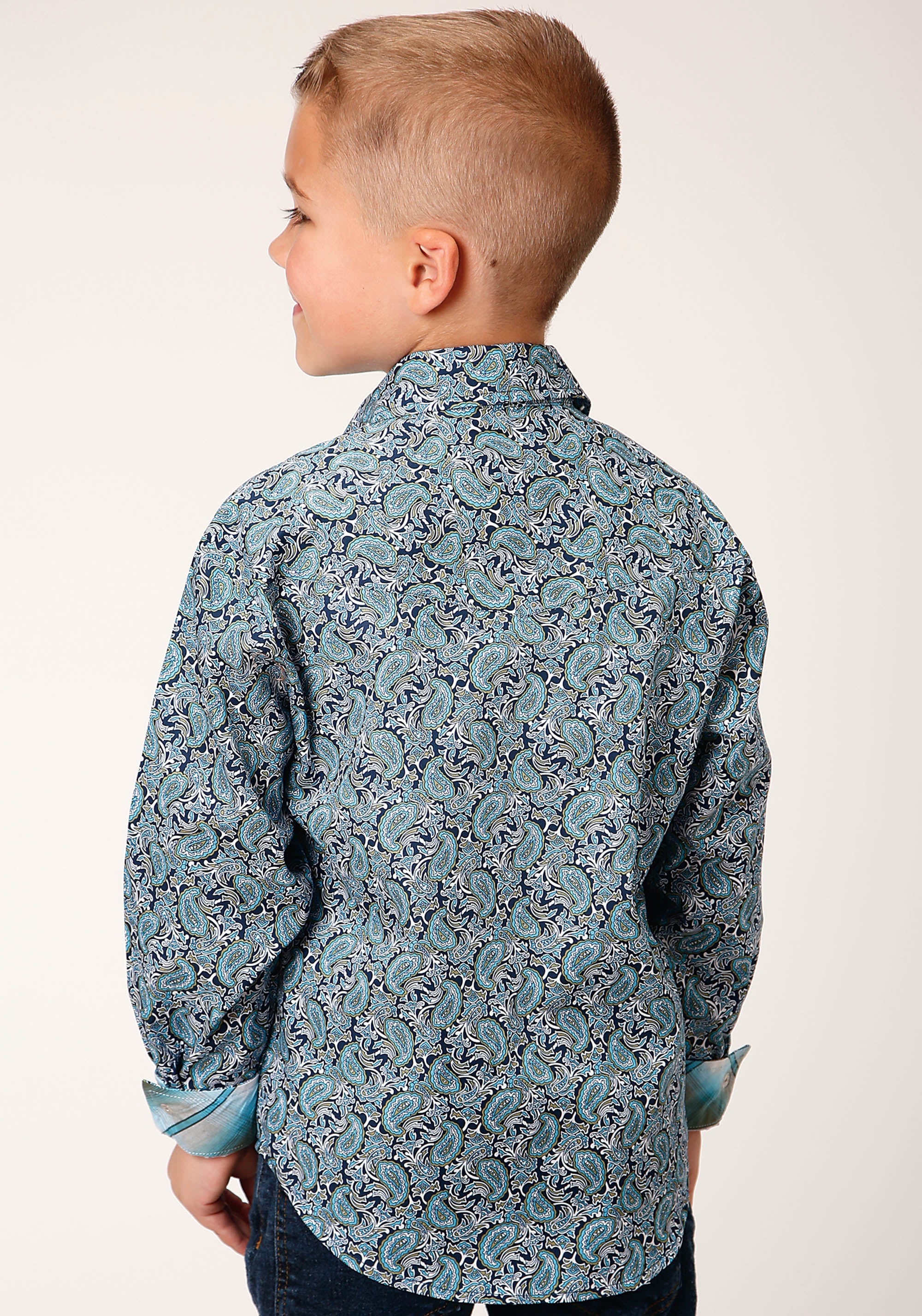 Roper Boys Long Sleeve Snap Peacock Paisley Western Shirt - Flyclothing LLC