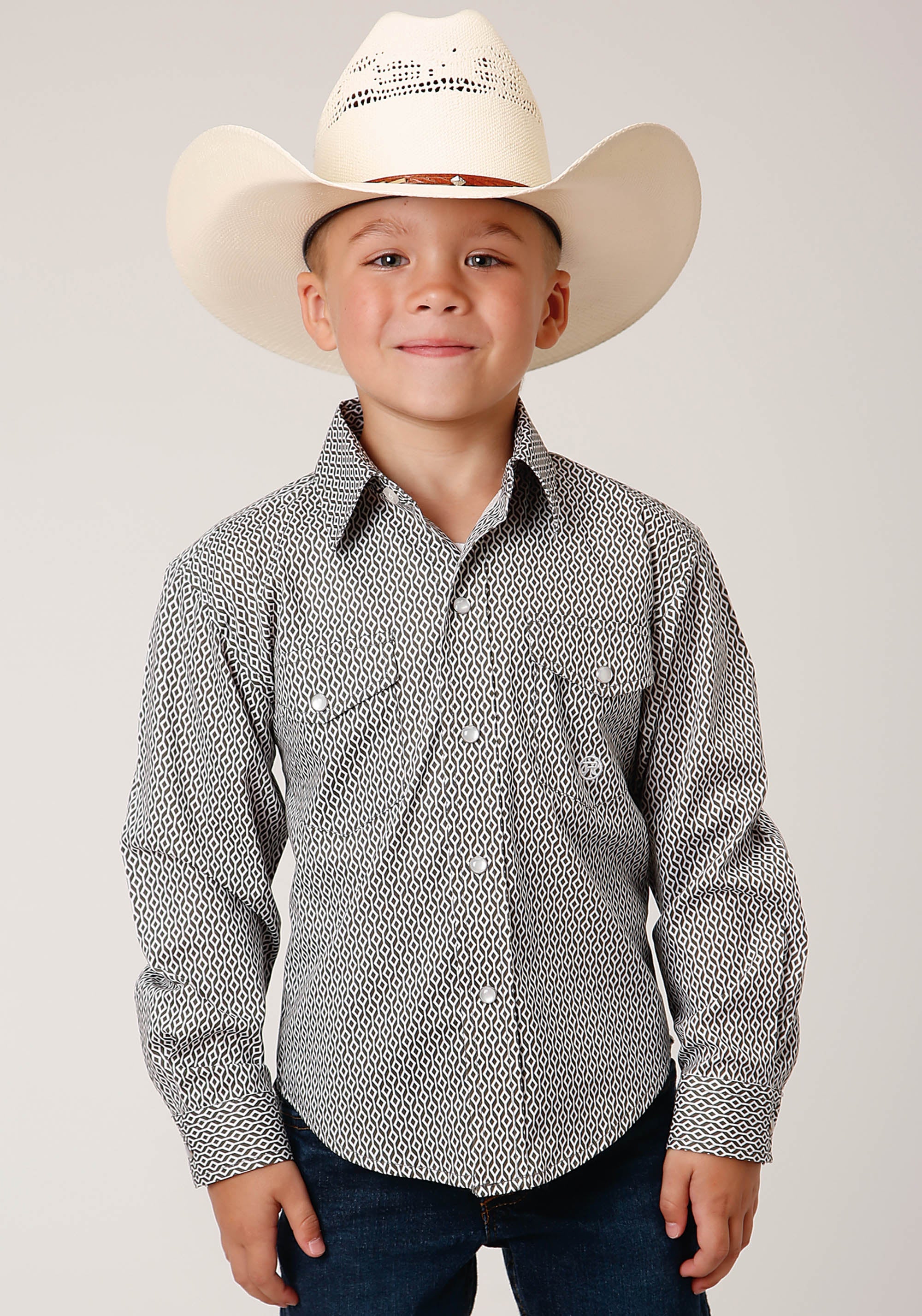 Roper Boys Long Sleeve Snap Climbing Diamond Western Shirt