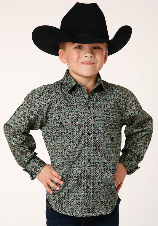 Roper Boys Long Sleeve Snap Forest Foulard Western Shirt