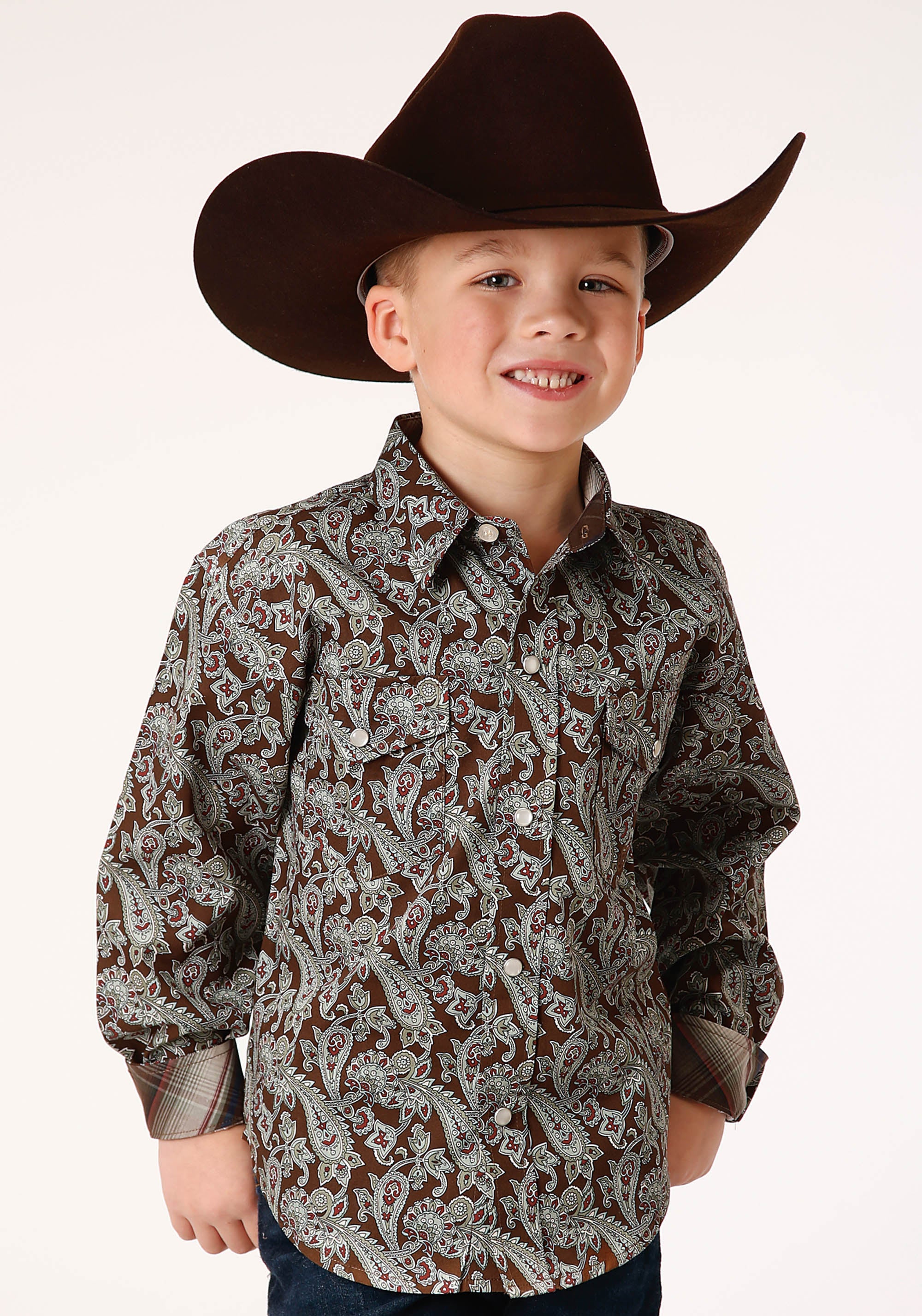 Roper Boys Long Sleeve Snap Pine Paisley Western Shirt