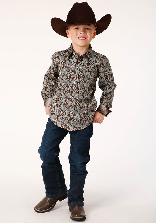 Roper Boys Long Sleeve Snap Pine Paisley Western Shirt - Flyclothing LLC