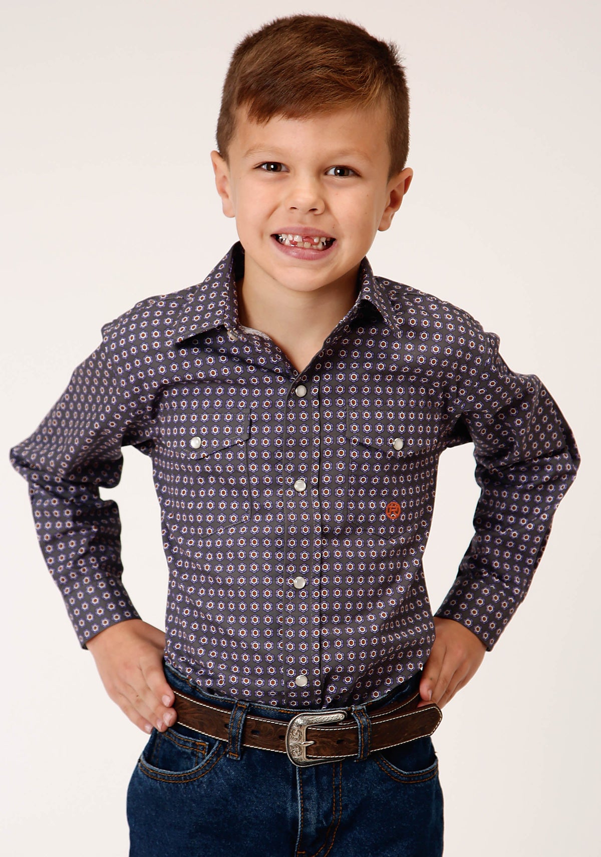 Roper Boys Long Sleeve Snap Plum Foulard Western Shirt