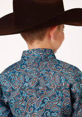 Roper Boys Long Sleeve Snap Blue Canyon Paisley Western Shirt - Flyclothing LLC