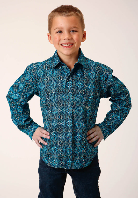 Roper Boys Long Sleeve Snap Gothic Medallion Western Shirt