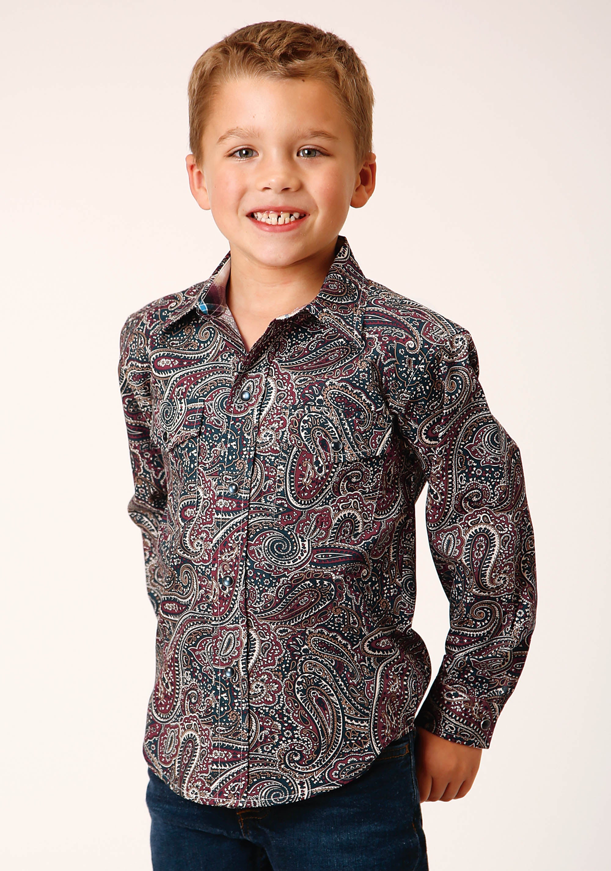 Roper Boys Long Sleeve Snap Old Time Paisley Western Shirt