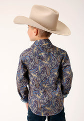 Roper Boys Long Sleeve Snap Royal Paisley Western Shirt - Flyclothing LLC