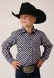 Roper Boys Long Sleeve Snap Tile Pattern Foulard Western Shirt