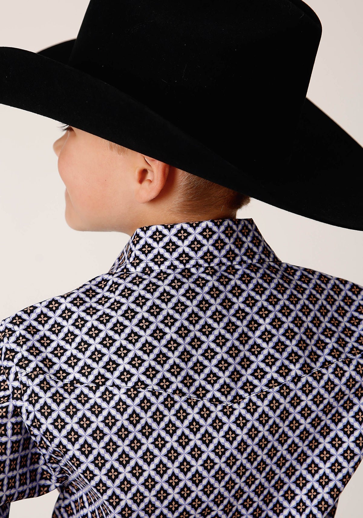 Roper Boys Long Sleeve Snap Tile Pattern Foulard Western Shirt - Flyclothing LLC