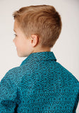 Roper Boys Long Sleeve Snap Vintage Teal Print Western Shirt - Flyclothing LLC