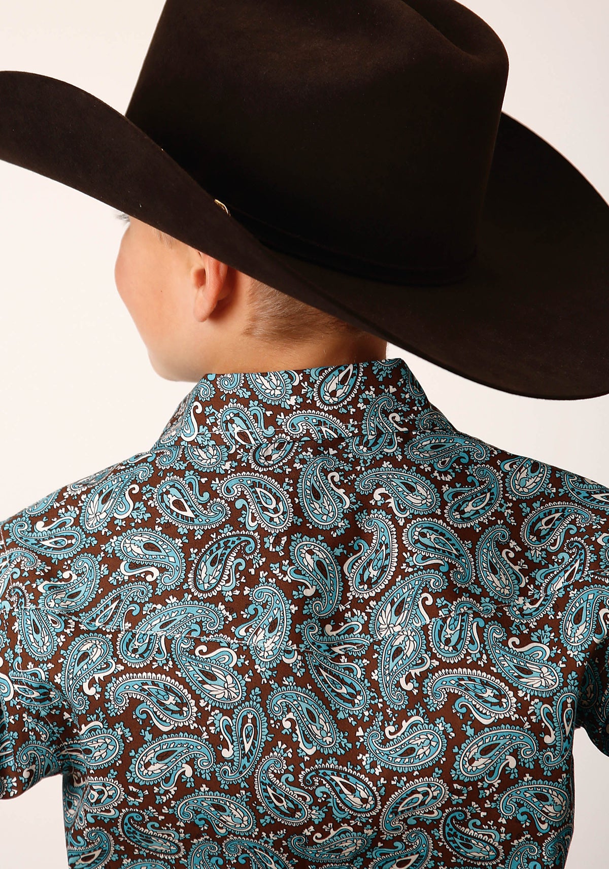 Roper Boys Long Sleeve Snap Turquoise Mine Paisley Western Shirt - Flyclothing LLC