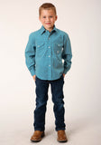 Roper Boys Long Sleeve Snap Diamond Print Turquoise Western Shirt - Flyclothing LLC