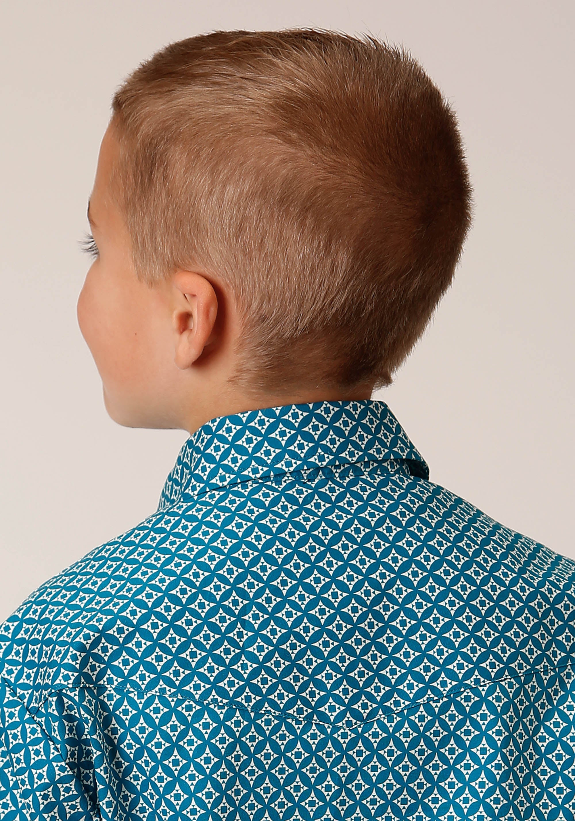 Roper Boys Long Sleeve Snap Diamond Print Turquoise Western Shirt - Flyclothing LLC