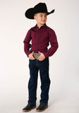 Roper Boys Long Sleeve Snap Black Fill Solid Wine Western Shirt - Flyclothing LLC