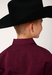 Roper Boys Long Sleeve Snap Black Fill Solid Wine Western Shirt - Flyclothing LLC