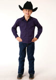 Roper Boys Long Sleeve Snap Solid Black Fill Purple Western Shirt - Flyclothing LLC