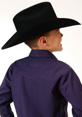 Roper Boys Long Sleeve Snap Solid Black Fill Purple Western Shirt - Flyclothing LLC