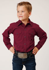 Roper Boys Long Sleeve Snap Black Fill Solid Wine Western Shirt