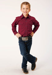 Roper Boys Long Sleeve Snap Black Fill Solid Wine Western Shirt - Flyclothing LLC