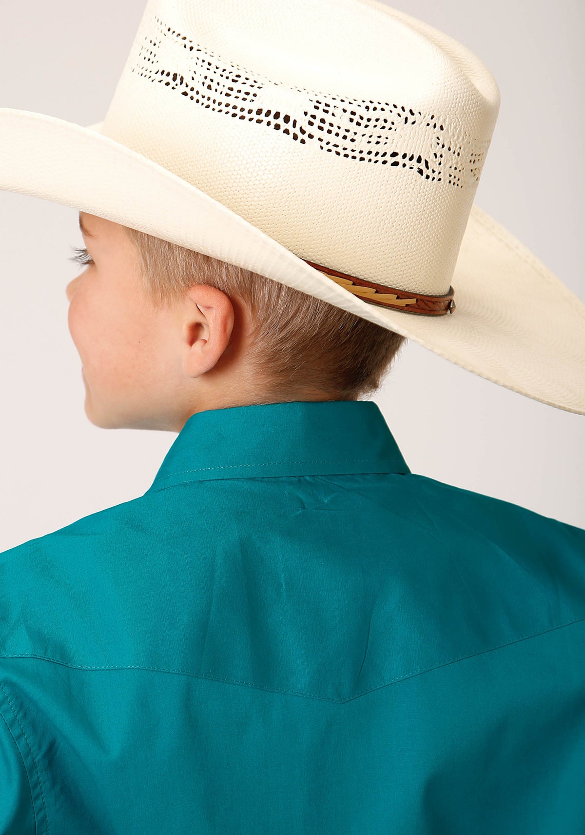 Roper Boys Long Sleeve Snap Solid Poplin Stretch Turquoise Western Shirt - Flyclothing LLC