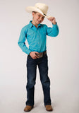 Roper Boys Long Sleeve Snap Stretch Poplin Turquoise Western Shirt - Flyclothing LLC