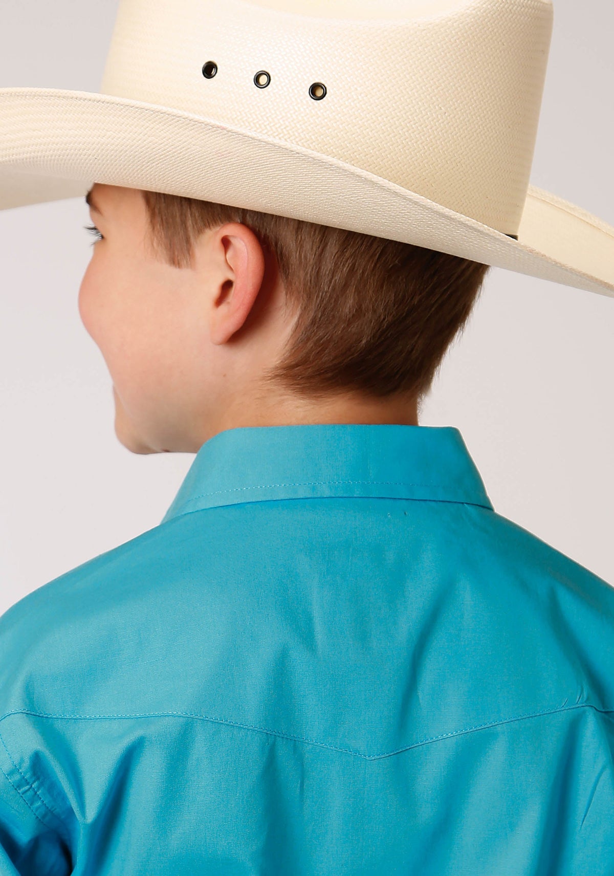 Roper Boys Long Sleeve Snap Stretch Poplin Turquoise Western Shirt - Flyclothing LLC