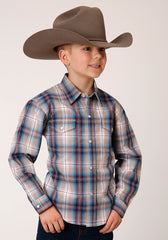 Roper Boys Long Sleeve Snap Vintage Plaid Western Shirt