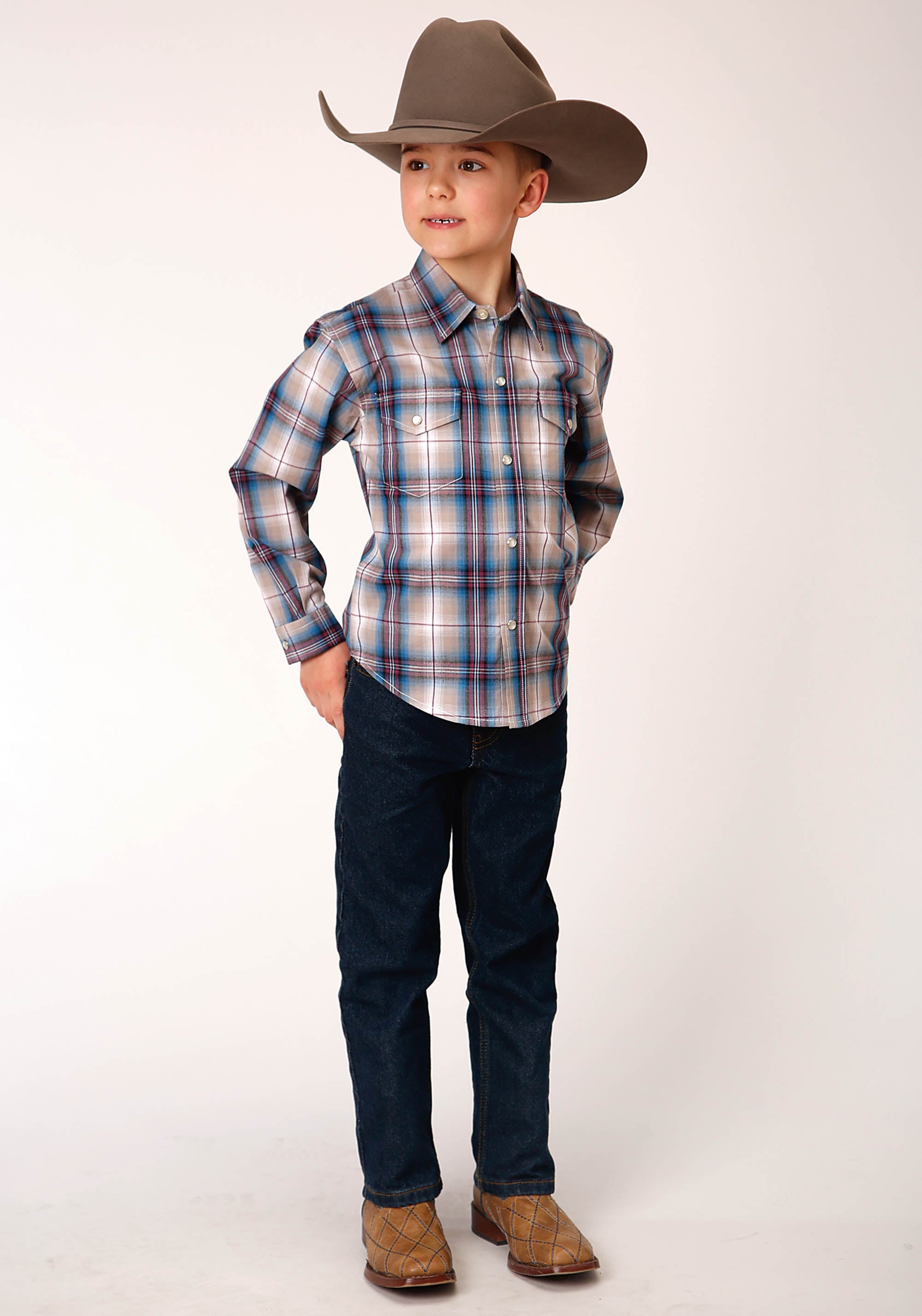 Roper Boys Long Sleeve Snap Vintage Plaid Western Shirt - Flyclothing LLC