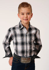 Roper Boys Long Sleeve Snap Black Hills Plaid Western Shirt