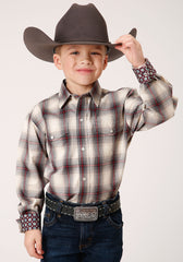 Roper Boys Long Sleeve Snap Smoke House Ombre Plaid Western Shirt