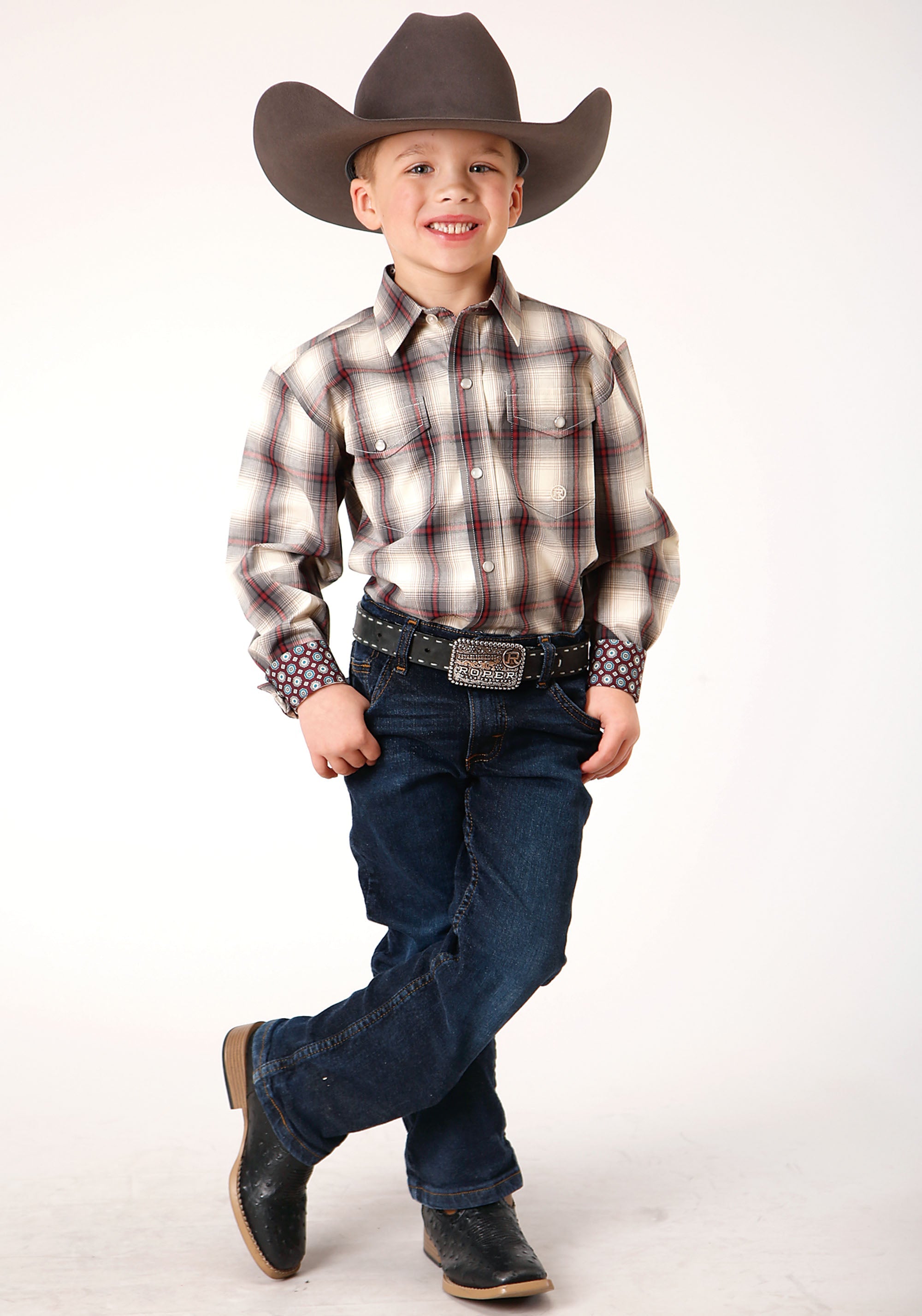 Roper Boys Long Sleeve Snap Smoke House Ombre Plaid Western Shirt - Flyclothing LLC