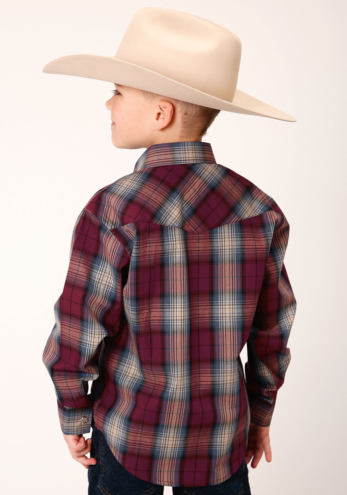 Roper Boys Long Sleeve Snap Wine Plaid Western Shirt - Flyclothing LLC