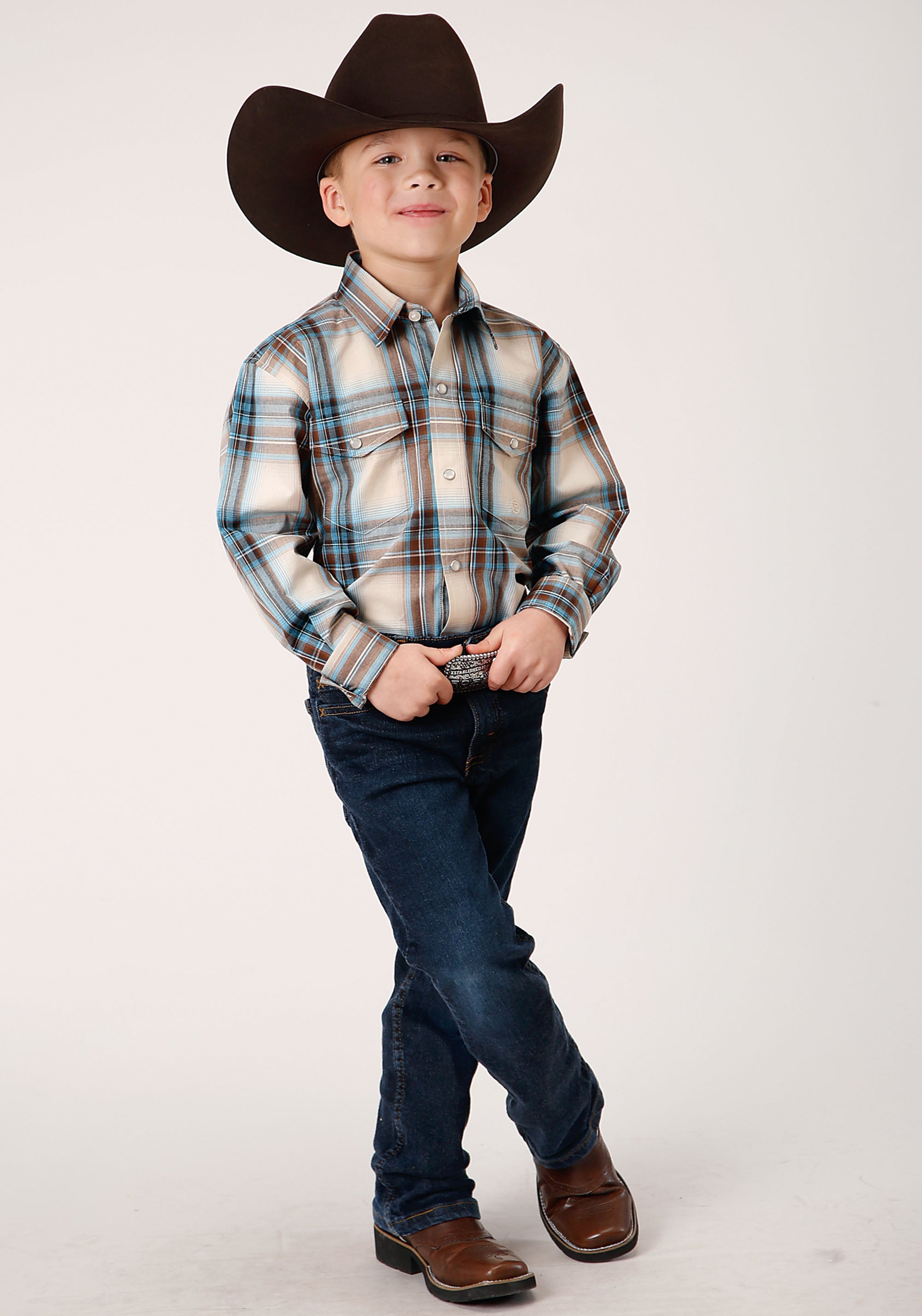 Roper Boys Long Sleeve Snap Cocao Plaid Western Shirt - Flyclothing LLC