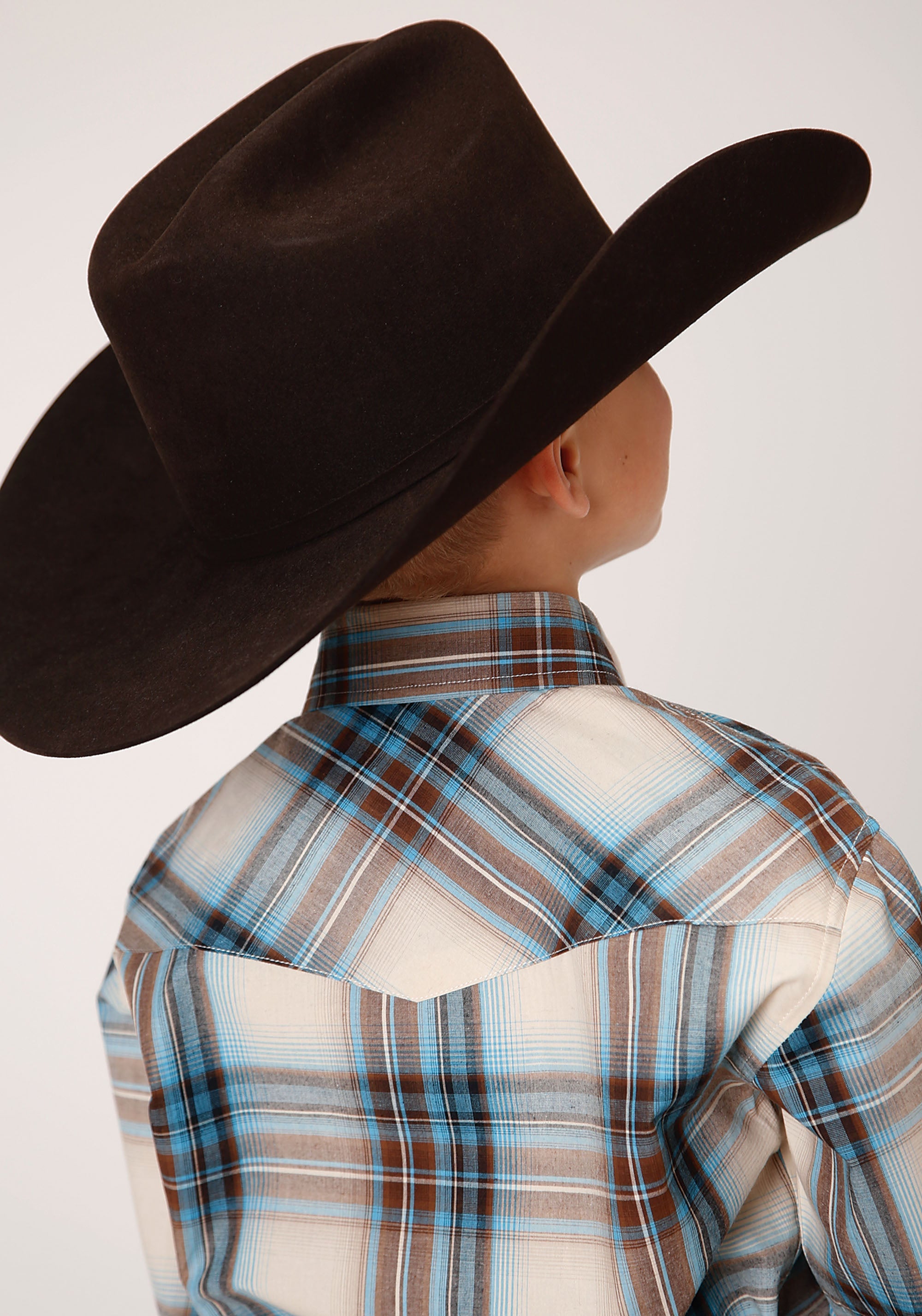 Roper Boys Long Sleeve Snap Cocao Plaid Western Shirt - Flyclothing LLC