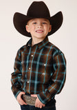 Roper Boys Long Sleeve Snap Dark Chocolate Plaid Western Shirt