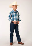 Roper Boys Long Sleeve Snap Clear Sky Plaid Western Shirt - Flyclothing LLC