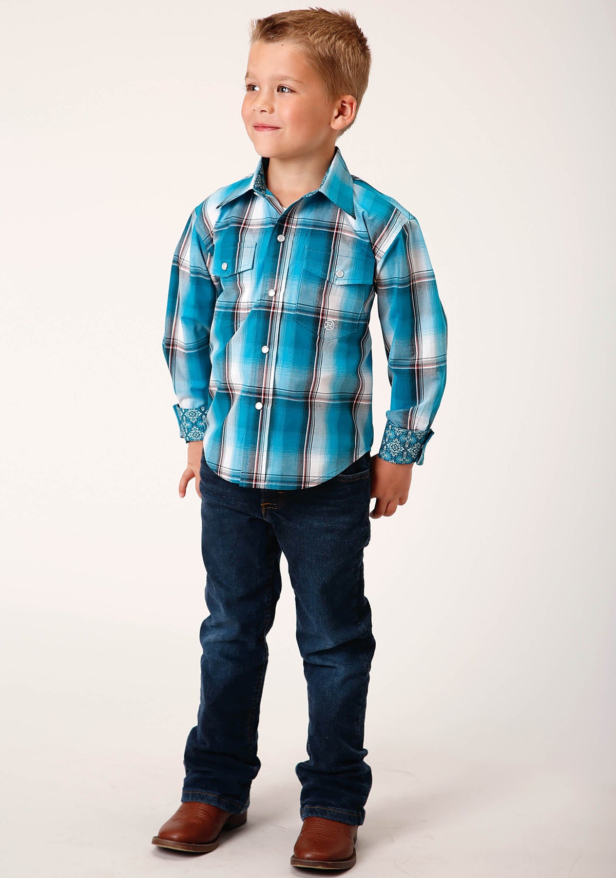 Roper Boys Long Sleeve Snap Deep Pool Ombre Western Shirt - Flyclothing LLC