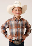 Roper Boys Long Sleeve Snap Copper Ombre Plaid Western Shirt