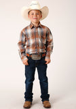 Roper Boys Long Sleeve Snap Copper Ombre Plaid Western Shirt - Flyclothing LLC