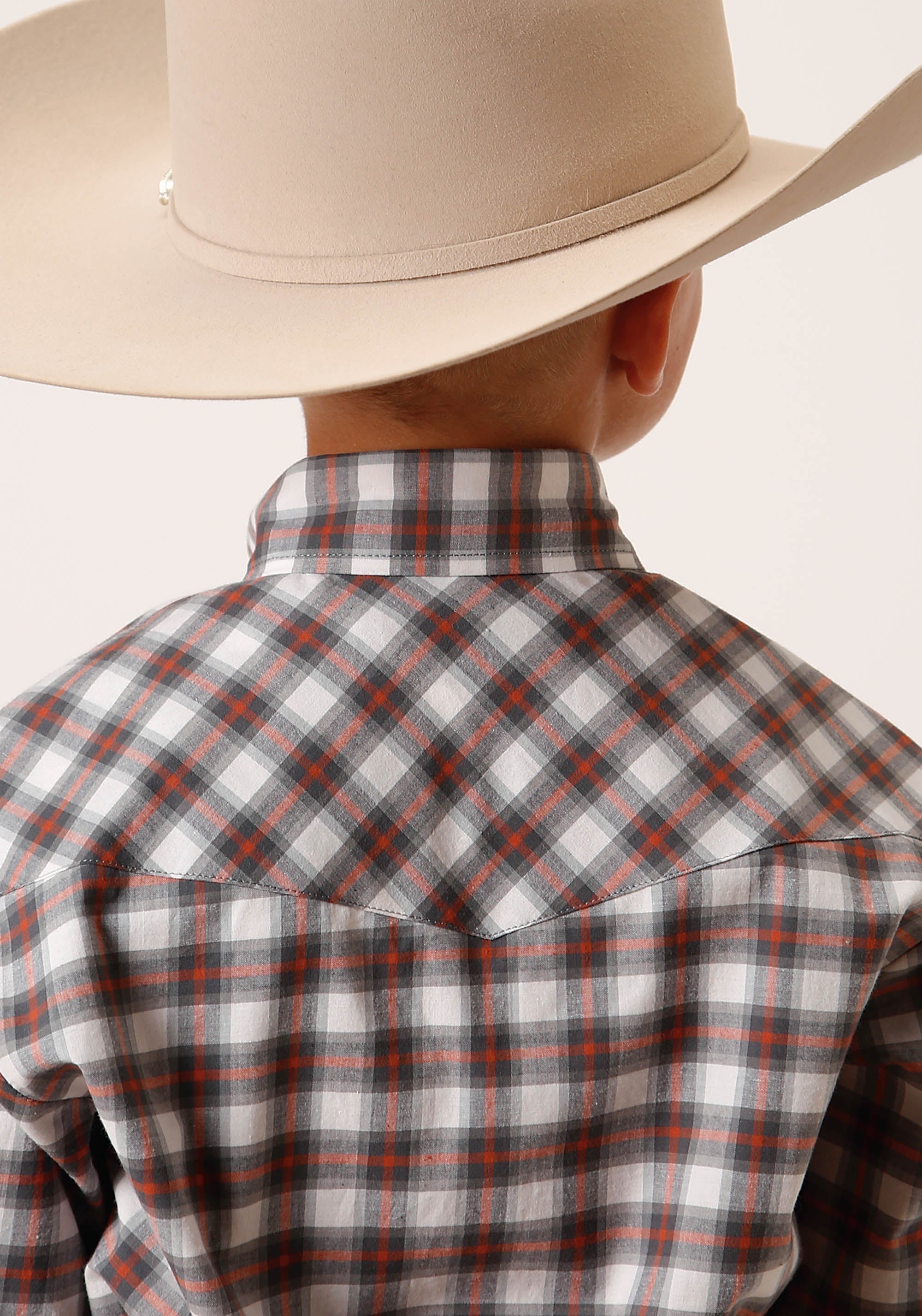 Roper Boys Long Sleeve Snap New Stretch Check Grey Western Shirt - Flyclothing LLC