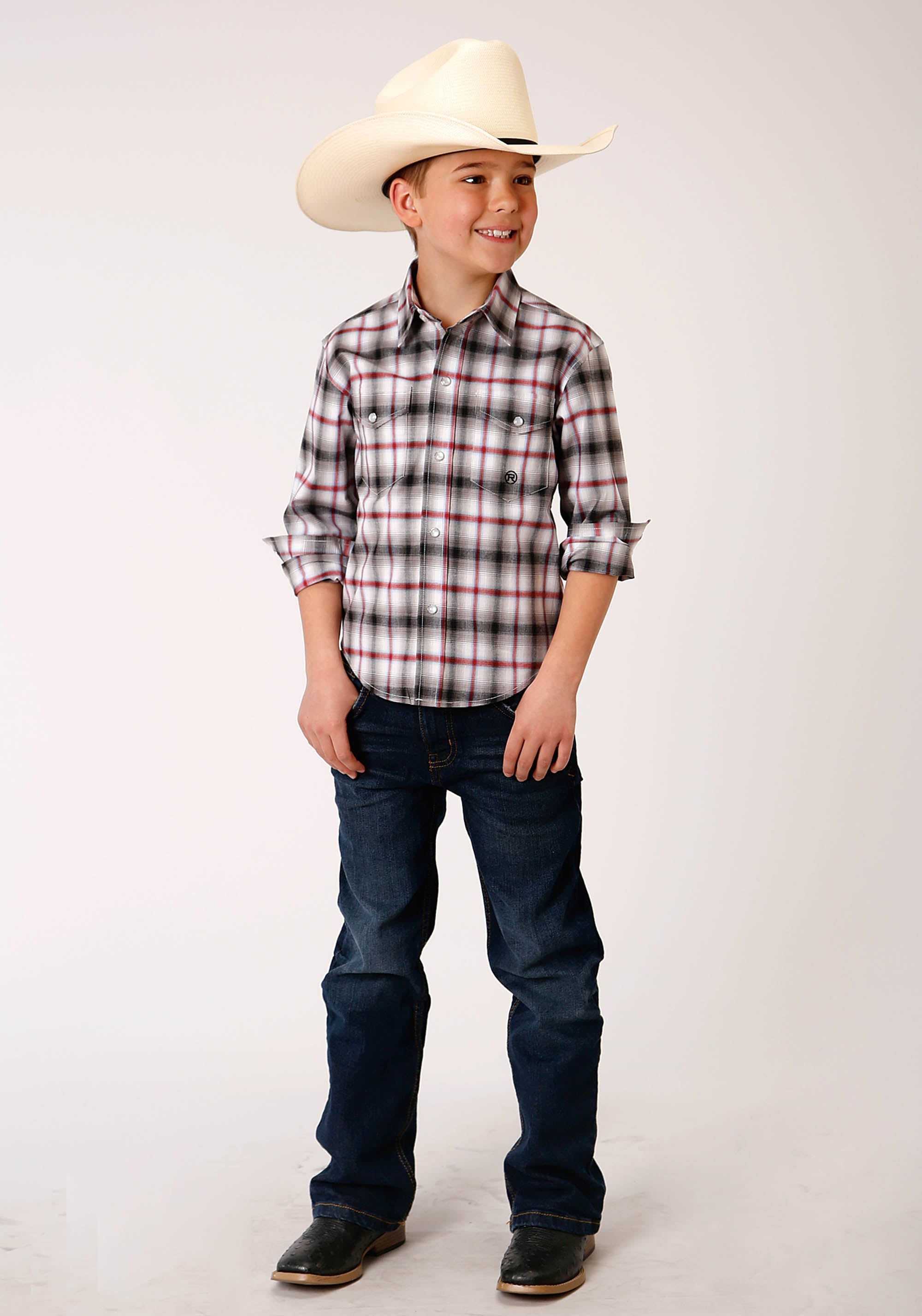 Roper Boys Long Sleeve Snap Classic Ombre Stretch Plaid Western Shirt - Flyclothing LLC