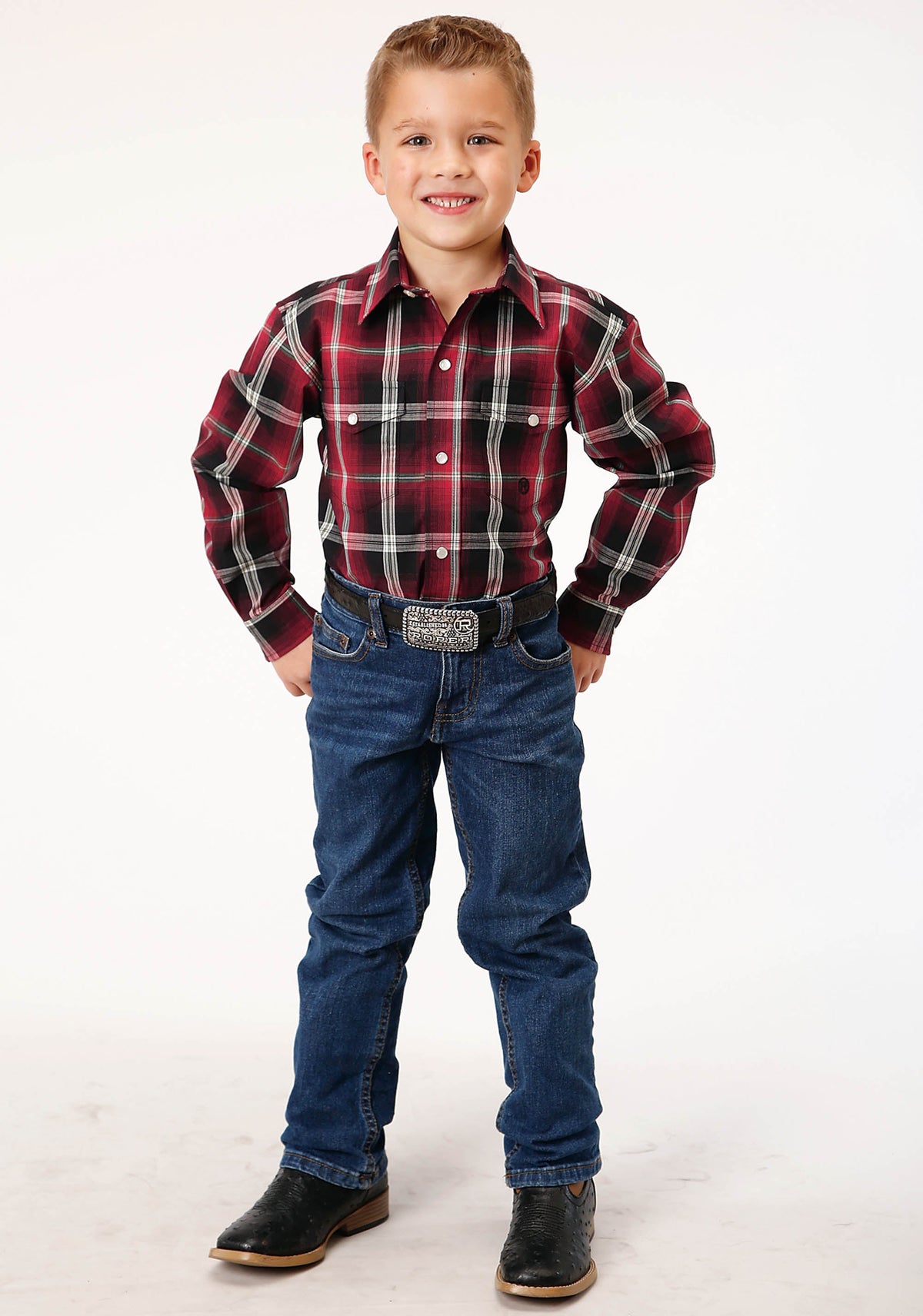 Roper Boys Long Sleeve Snap Saddle Plaid Western Shirt - Flyclothing LLC