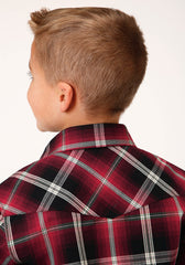 Roper Boys Long Sleeve Snap Saddle Plaid Western Shirt - Flyclothing LLC